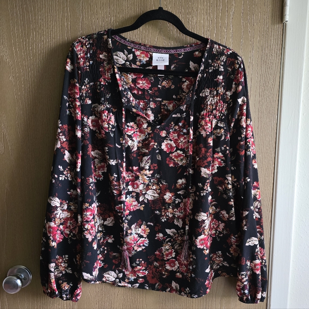 Knox Rose black/red/yellow floral blouse